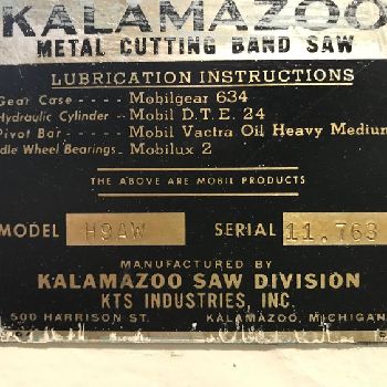 9" x 16Kalamazoo#H9AW, horizontal band saw