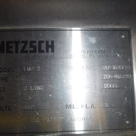 NetzschZeta #LMZ2, media mill, 2 liter chamber volume, jacketed chamber, 7.5 hp, 460 volt motor, 2000, #3257-4