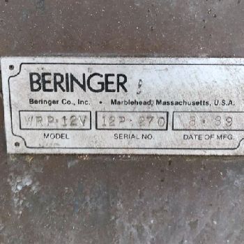 68" x 30Beringer#WRP12V, 460 V., 3-phase, 2 HP, water ring pelletizer,’87,#15939J