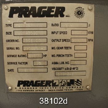 540 HP @ 1170 RPM,Prager- Rexnord #LDRA3550, Gear Box Reducer,3.94:1 Ratio,297 RPM out,2006,#38102