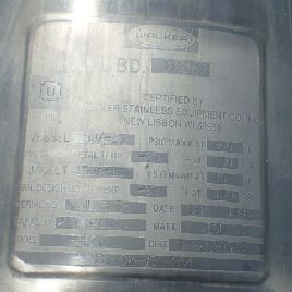 70 gal.Walker, Reactor, 316L Stainless Steel, 50/150 psi, 24" diameter x 42 straight side, removal dish top, jacketed, 1995, #3209-2