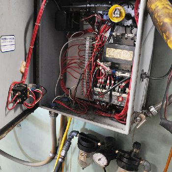 65 Ton,Verson#208-65, mechanical, 10â€™ OA, electric foot pedal, Protech Eagle eye light curtains, used, #A4236