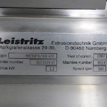 18"Leistritz#18PH/GG-40D, Twin Screw Extruder, 40:1 L/D, 2003, #2836-8