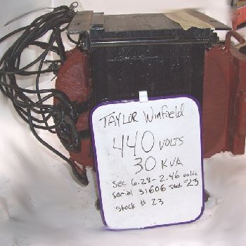 TRANSFORMER,Taylor-Winfieldmachine type welder transformer, 30 KVA, 440/460/480 V., 1 phase, #23