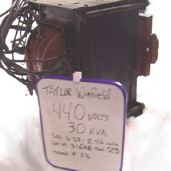 TRANSFORMER,Taylor-Winfieldmachine type welder transformer, 30 KVA, 440/460/480 V., 1 phase, #23