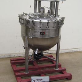 250 gal. Lea # 250A10T, reactor de acero inoxidable 316L, 45 psig, doble movimiento, 52 "ID x 39 pared recta, parte superior del domo, cubierta abierta con inclinación hacia abajo