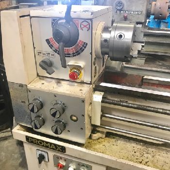 13" x 38Promax#LE-1338, engine lathe, 8 SOCS, in/mm, 3 &amp; 4-jaw chuck, S/R, 1999
