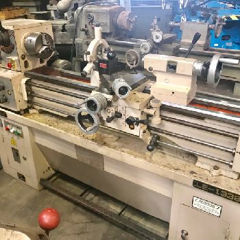 13" x 38Promax#LE-1338, engine lathe, 8 SOCS, in/mm, 3 &amp; 4-jaw chuck, S/R, 1999