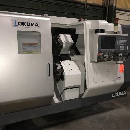 Okuma#SIMULTURN-LU-300, CNC lathe,21" sw,8 chuck,2.4 bar,OSP-P200L,dual turret,tailstock,2008