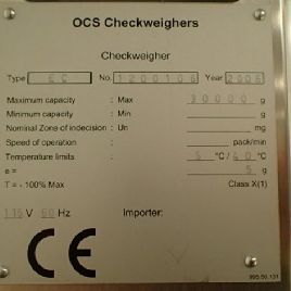 OCS # EC, controleweger, nominaal 30000 gram, 115 V., CE-nominaal, serienummer # 1200106, 2006, # 2706-29