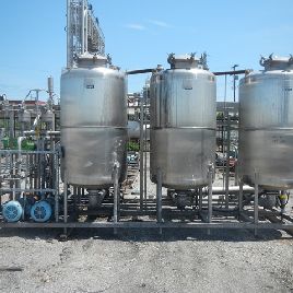 CIP skid,HartelAqueous #HC-22132, (3) 800 gal.S/S tanks,1-Pulsa-Feeder 7120 pump,(2) 20 HP centrif.pumps,controls,#42056