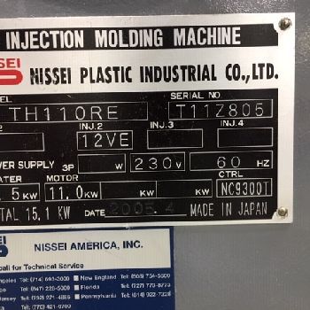 110 Ton, 3.4 oz.,Nissei#TH110RE-12VE, 1.96" str, 22.83 DL, vertical, 2005,#16385A