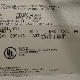 Refrigerator,Thermo-FisherScientific #3721, 120 V., s/n #309416, #3226-5