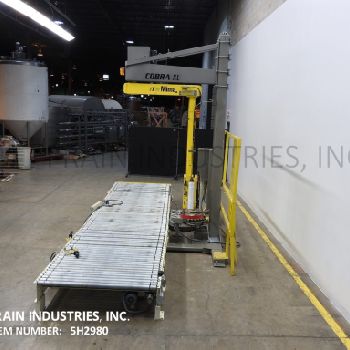 Mima#COBRA-XL, automatic, overhead spiral style stretch wrapper, 10-35 loads per hour, 57" W x 262 L roller conveyor