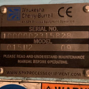 1.5"Waukesha#015-U2, rotary lobe pump, Stainless Steel, 1.5 inlet/outlet, on base with 1 hp, 230/460 volt xp motor, #3326-10