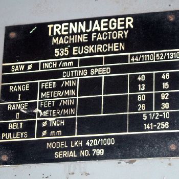 16" x 40Trennjaeger#LKH420/1000, 52 blade,1 extra blade,Promacut control,serial #799