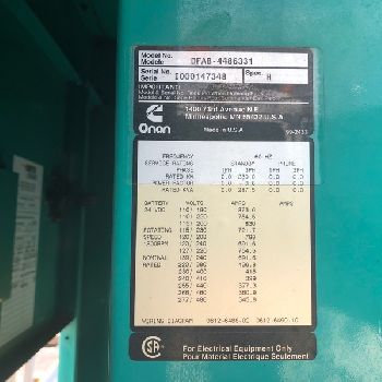 230 KWCummins#DFAB, diesel, 277/480 V., 380 HP, 1033 hrs, WPE, 2000, $23500