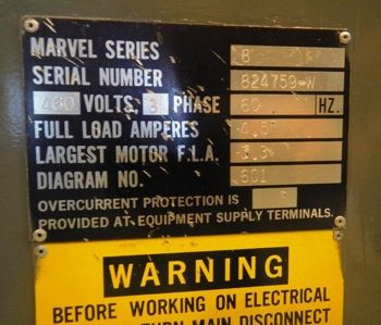 18" x 36Marvel#SERIES-8-MARK-I, 1 blade,extended column,2 HP,clnt,chip pan,’89,#10010