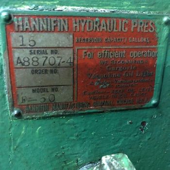 5 Ton,Hannifin#F-50, hydraulic press, 15 gal. reservoir, hard wired, Allen Bradley, #10464