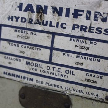 100 Ton,Hannifin, C-frame hydraulic press, serial #F15336, #72216