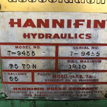 75 Ton,Hannifin#T-9455, straightening press,9.5" str,10 HP,12 x 84 table,1910 psi,#5314