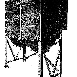 25000 cfmTorit#4DF32, dust collector, dual drum exhaust, holds 32 cartridge filters, automatic pulse clean, used