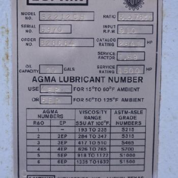 150 HP @ 910 RPM,Lufkin#S2212CH, Gear Box w/ITT Standard Shell &amp; Tube Heat Exchanger, 3.576:1 Ratio, #38492