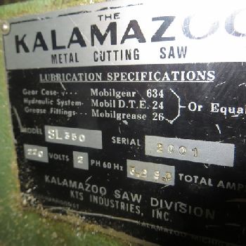 14"Kalamazoo(MEP) #SL350, cold saw/non-ferrous,manual down feed, &amp; vise,2001