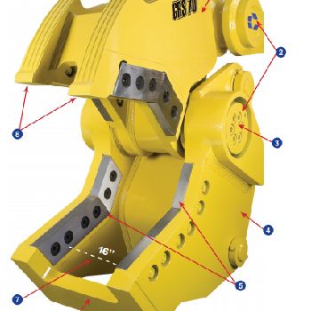 Genesis#GRS-70, rebar shear,10 identical 4-way indexable cutting blades,2 identical 2-way indexing piercing tips,used,2012