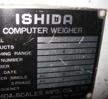Ishida#CCW-S-212, bucket scale,14-454 gram weigh capacity,14 Stainless Steel buckets,208 V.,serial #14223,1989,#39703