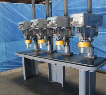 4 Spindle,Rockwell#2070-6X0, 4 head drill bank,20" swing,10 throat,24 x 96 table,#7511HP