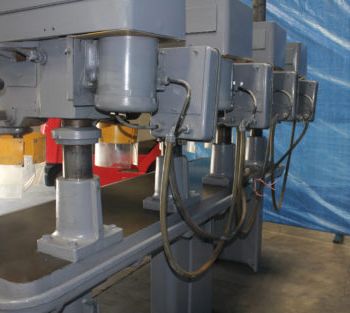 4 Spindle,Rockwell#2070-6X0, 4 head drill bank,20" swing,10 throat,24 x 96 table,#7511HP