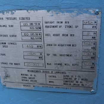 360 Ton,HME Rhodes#K360, minting/coining press,2.125" stroke,17 x 19-1/2 bed,#70429