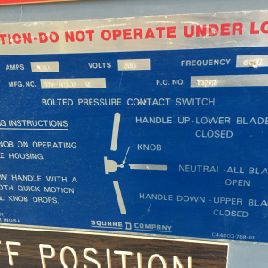 1200 Amp,MTS, 600V.,bolted press.contact switch,3 ph,non-fused,N1,fork pockets/skid