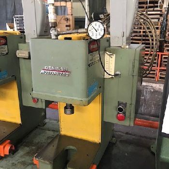 2 Ton,Denison#A, hydraulic C-frame press,table model,3" stroke,10 DL,4.875 throat,11 LR x 9 FB bed area w/3 U-slot,#28224