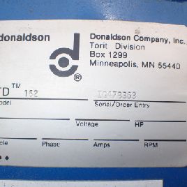 300 cfmDonaldsonTorit #TD162, dust collector, 180 sq.ft. filter area, serial# IG478363, #3277-8
