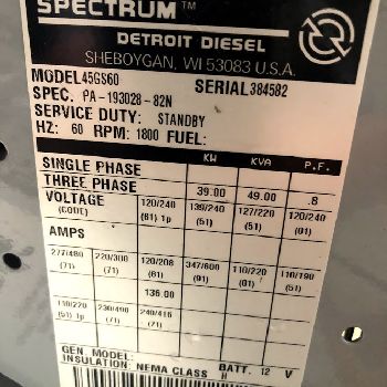 39 KWSpectrumDetroit, Natural Gas, Ford engine, 208 V., 3 ph, 12 lead, open skid