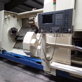 Okuma # LU-45, centro de torneado CNC, 33 "sw, 24 mandril, torreta doble, 50 HP, control OSP-U100L, 2003