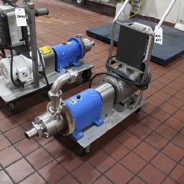 150 psi, Waukesha Cherry-Burrell # SP4, bomba / mezclador de corte en línea de acero inoxidable 316, entrada / salida de 2 "