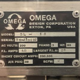 Omega #SL18, single lane bundler, up to 20 bundles/minute, up to 190 containers/minute, 240 V., 1995, #3302-9