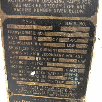 30 KVATaylor-Winfield#EB3-8-30, bench type spot welder, 8" throat, 3.5 cylinder, standard dual acting, 220/230/240 V., 1 ph