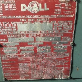 36" x 20DoAll#36R, 15000 FPM, 10 HP, 1 Blade, 30 x 36 Tilt Table, #4806
