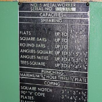 5" x 5 x 1/2Hill Acme#5, angle shearing, coper, notcher, dual station, foot pedal
