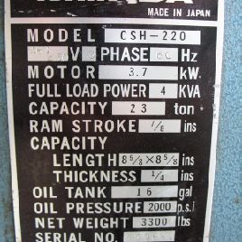 1/4 "x 8.6Amada # CSH-220, hidráulico, topes ajustables, interruptor de pie