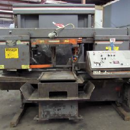 20 "x 20Hem # H130HM-DC, двухстоечная горизонтальная ленточная пила, 26'9 x 1,5 x .063 лезвие, 24 стола для твердого выброса, система охлаждения, # 18472