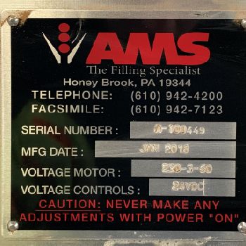 AMS#A100, Powder Filler,Stainless Steel,hopper agitator,fill auger,1.5 hp,230 V.,Allen Bradley PLC control,2018,#3301-3