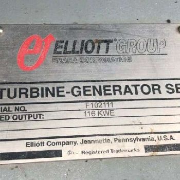122 KWElliottBYRPE III, 10400PPH steam,125 psig/352Â°F inlet, 35 psig exh, 3/60/460 V., A-B controls, 2011,#1272242