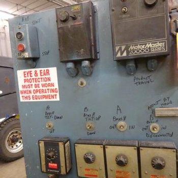 Burrmaster, tube end deburring machine, 18" x 88 brushes, chain type feed sys.