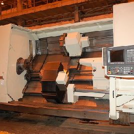 Okuma # LU-45, 33 "swing, 120 centros, CNC OSP-7000L de 4 ejes, torretas superiores e inferiores, herramientas, # 29821