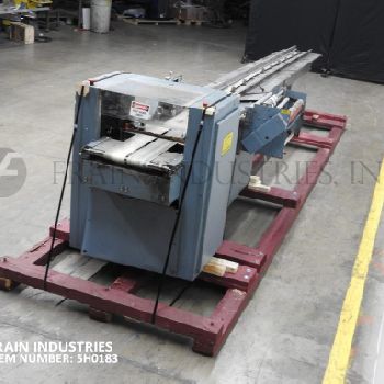 Shanklin#F5AH, horizontal flow thru shrink wrapper, 0-90 linear feet per minute, with 144" L lugged product infeed conveyor